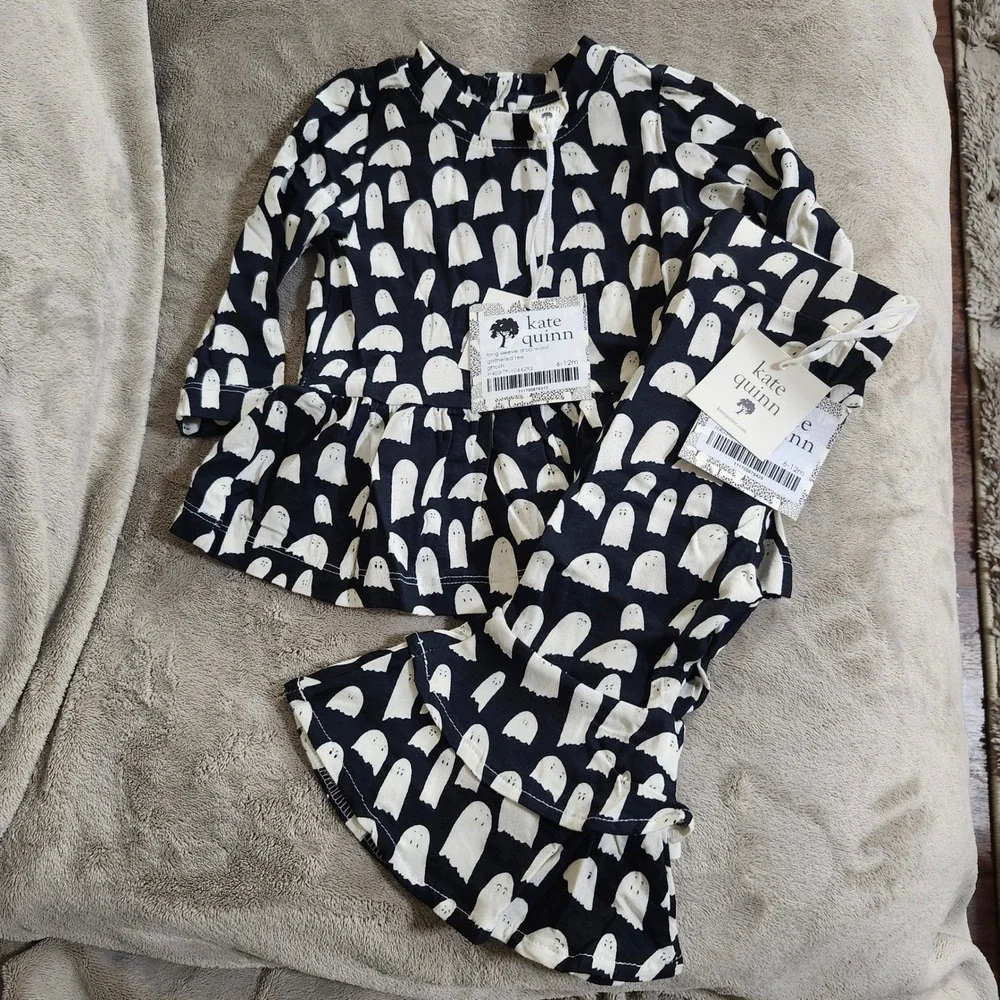 Kate Quinn Baby Ghost Halloween Drop Waist Tee Anne Bell Bottom Pants Set 6-12M